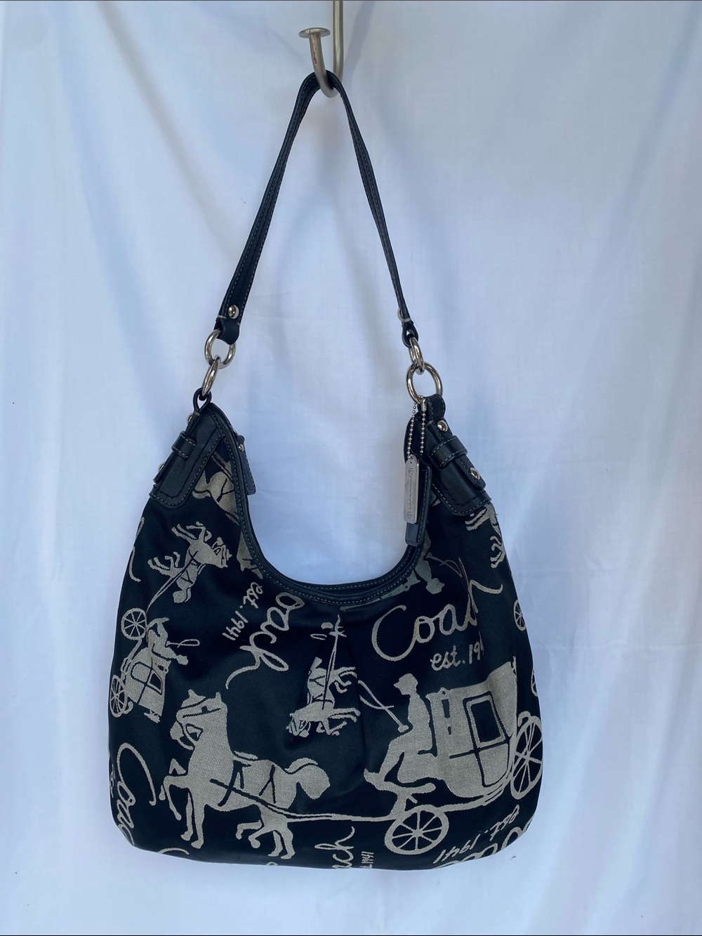 Coach F14480 Black Hobo with Tan Carriage & Horse Motif